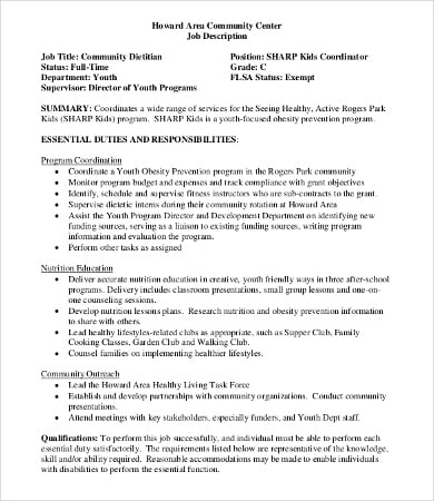 clinical dietitian job description pdf