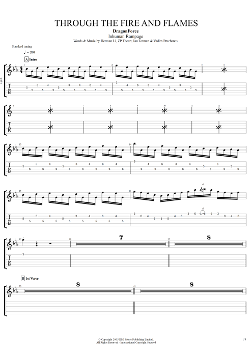 through the fire and flames tab pdf