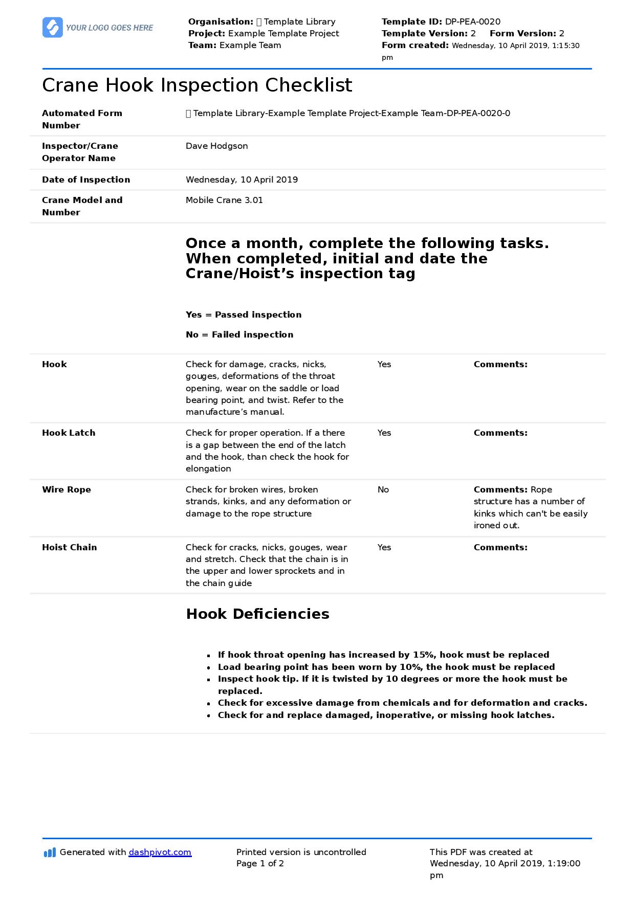 mobile crane inspection checklist pdf